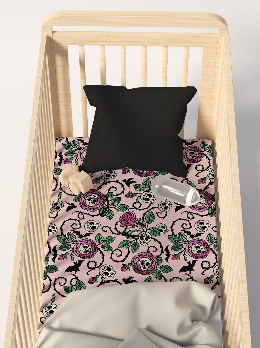 Skulls & Roses Jersey Fitted Crib Sheet - Pink - Red Finch Creations