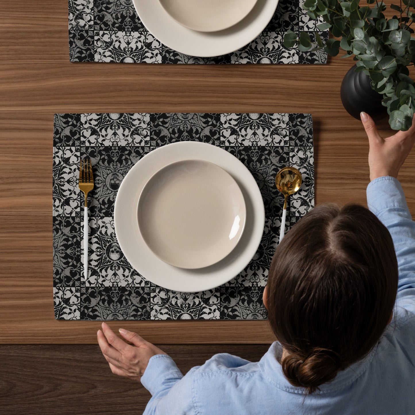 Gothic Checkered Skull Placemat Set - Red Finch Creations