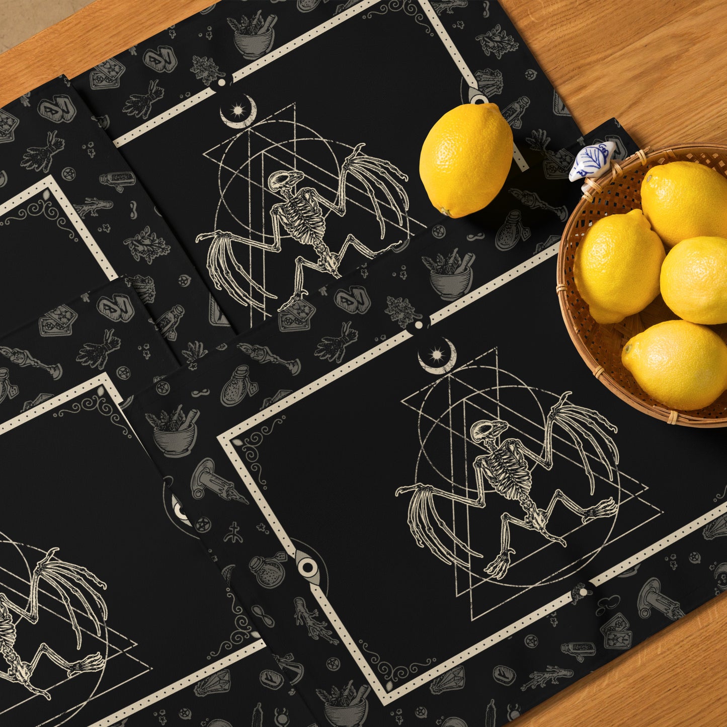 Occult Bat Skeleton Placemat Set - Red Finch Creations