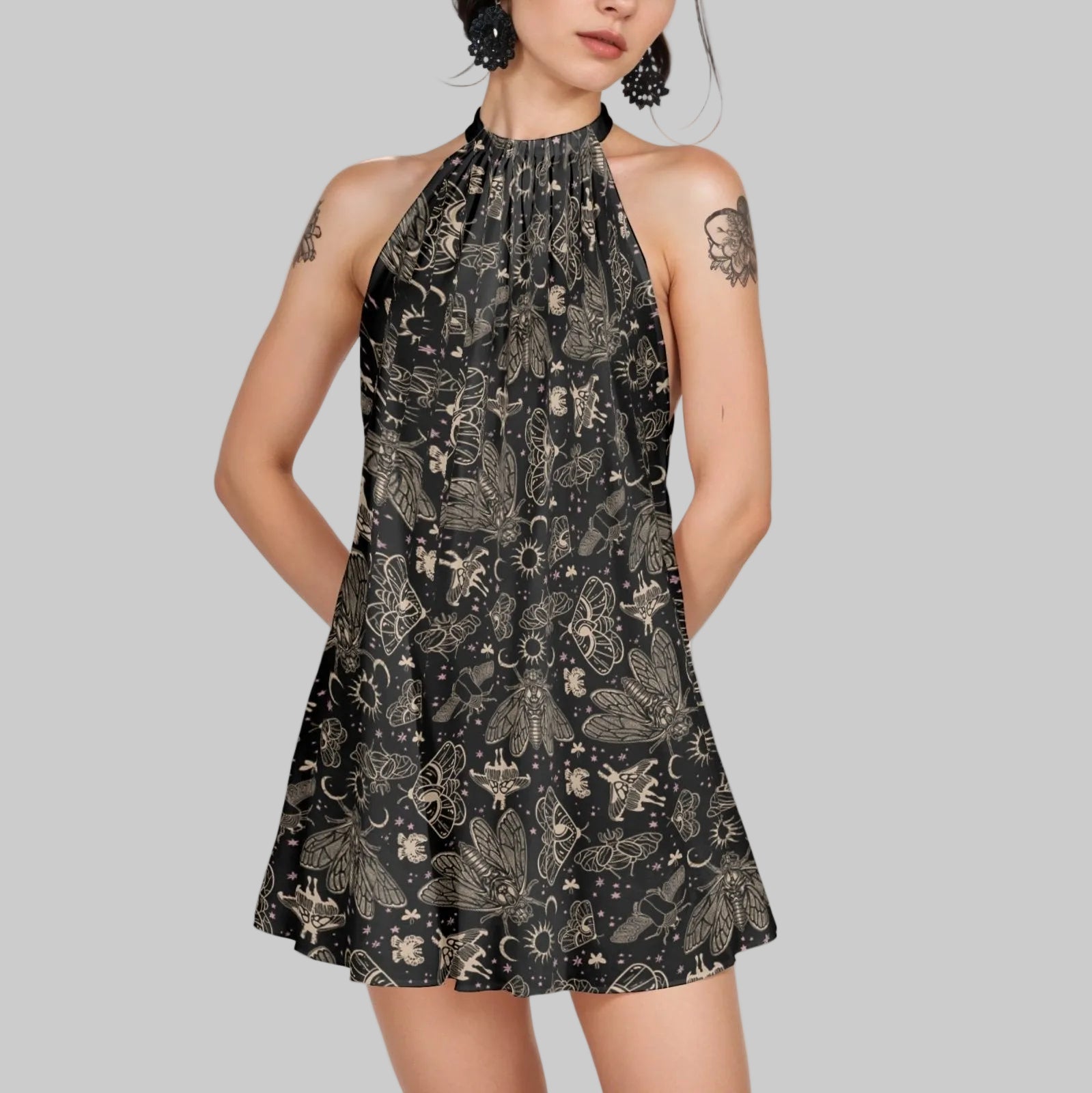 Witchy Cicada Halter Dress - Rayon Red Finch Creations Witchy Cicada Halter Dress - Rayon Red Finch Creations