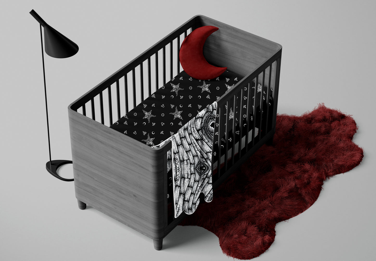 Satanic Jersey Fitted Crib Sheet - Black - Red Finch Creations