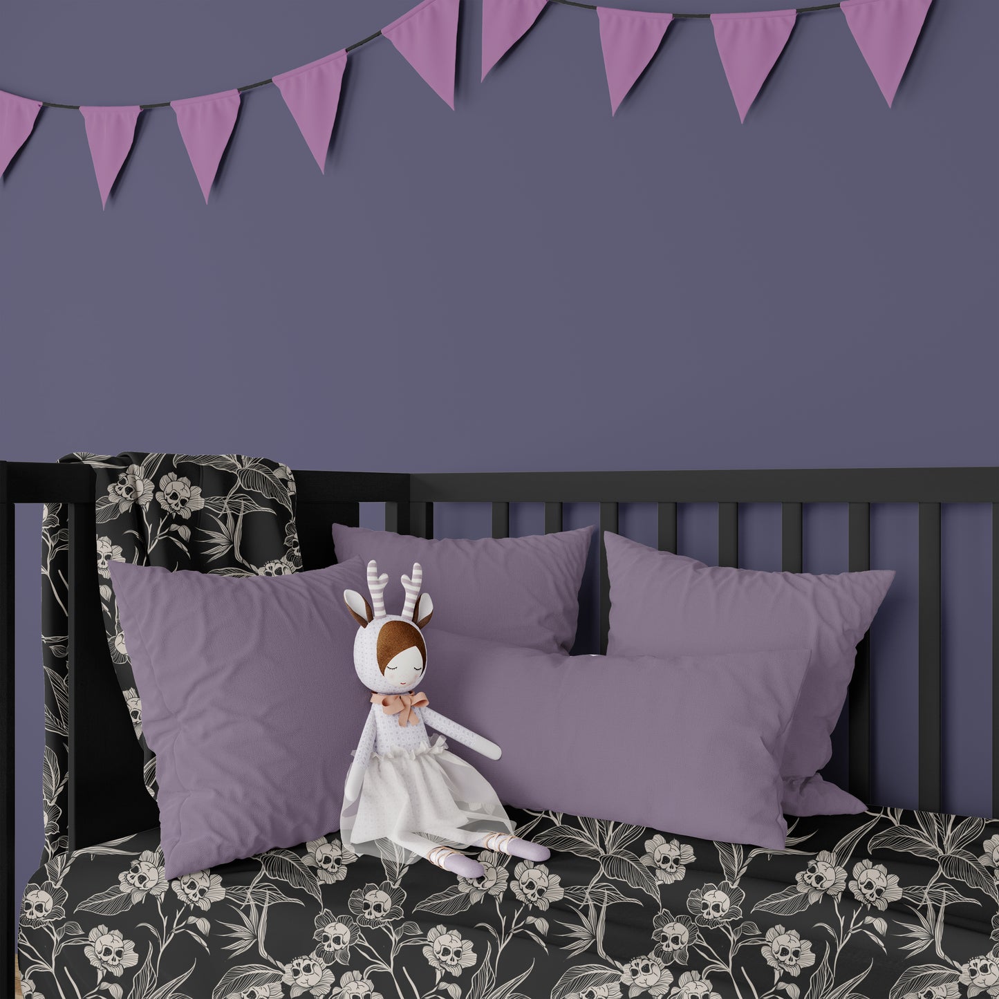 Gothic Floral Jersey Fitted Crib Sheet - Red Finch Creations