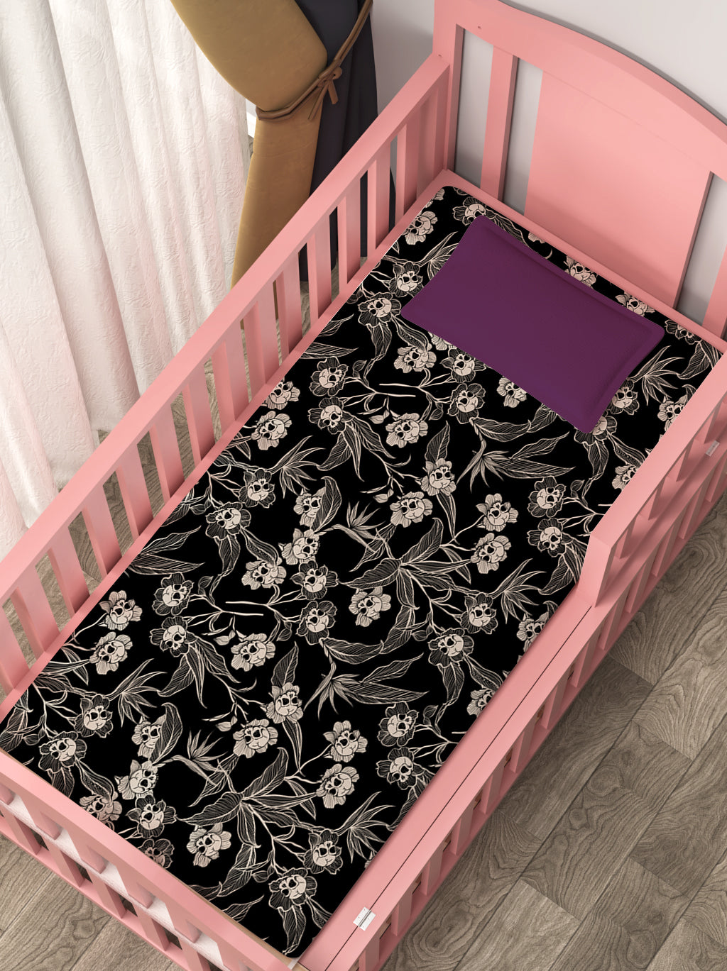 Gothic Floral Jersey Fitted Crib Sheet - Red Finch Creations