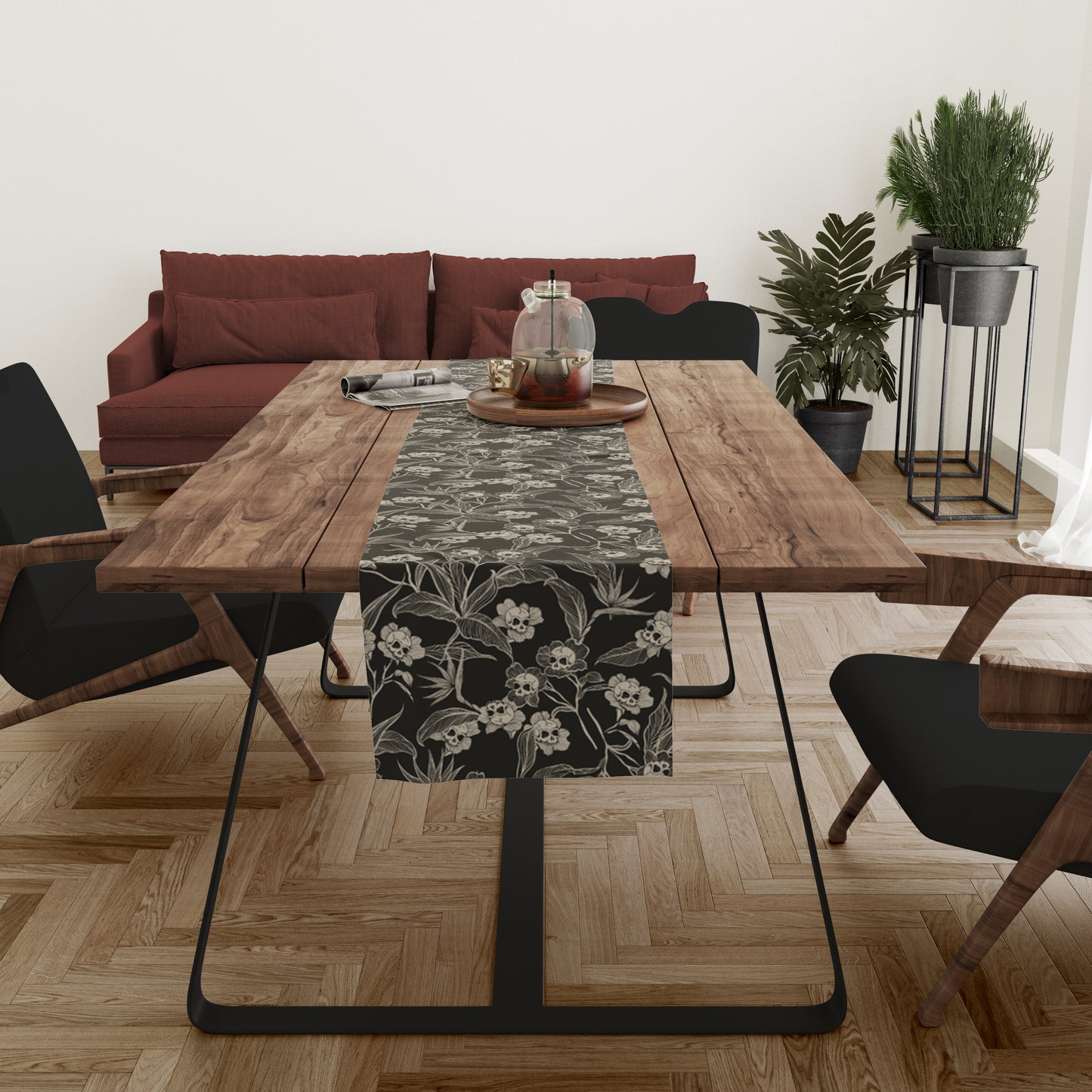 Gothic Floral Skull Table Runner - Red Finch Creations
