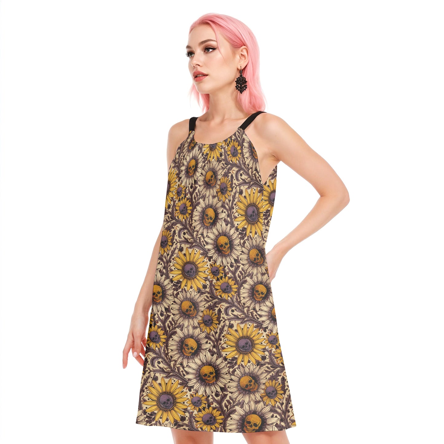 Sunflower Skull A-line Cami Dress | Cotton
