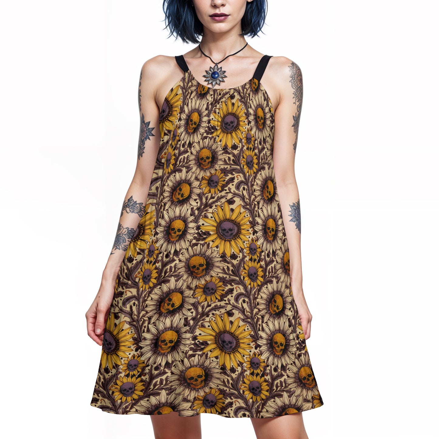 Sunflower Skull A-line Cami Dress | Cotton