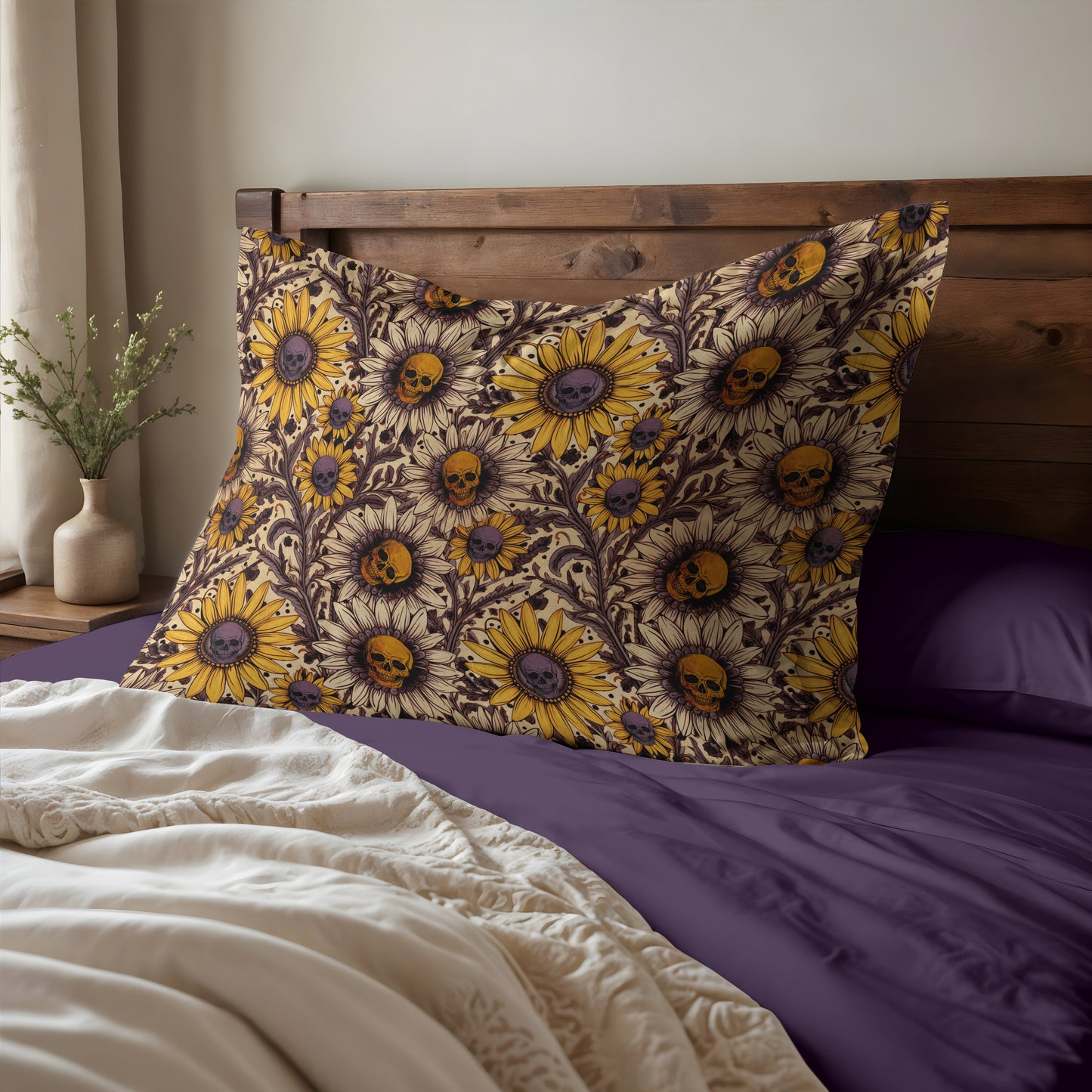 Spooky Autumn Sunflower Microfiber Pillow Sham - Red Finch Creations