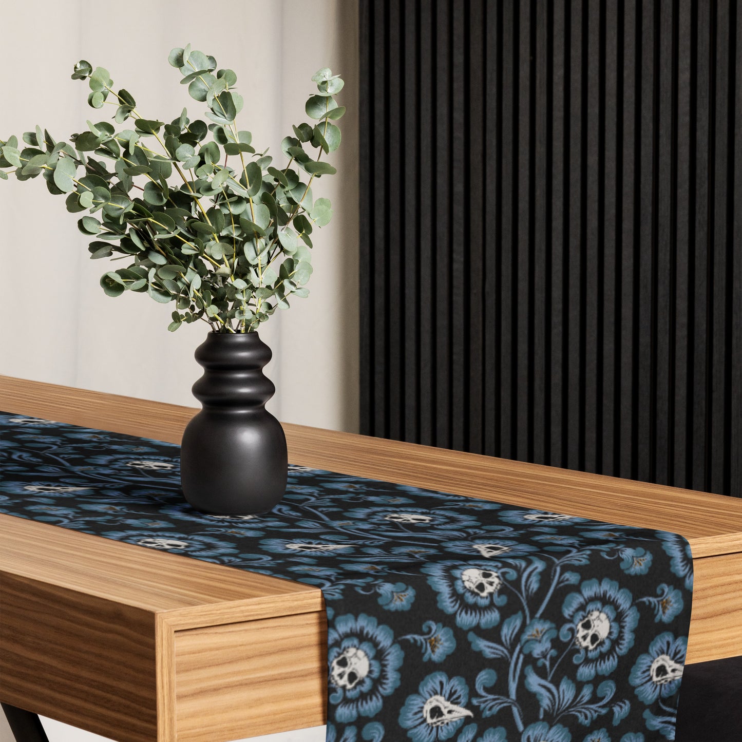 Victorian Skull Flower Table Runner - Blue - Red Finch Creations