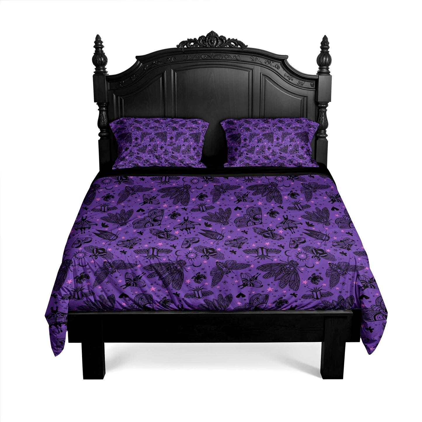 Cicada Moth Three Piece Bedding Set - Purple