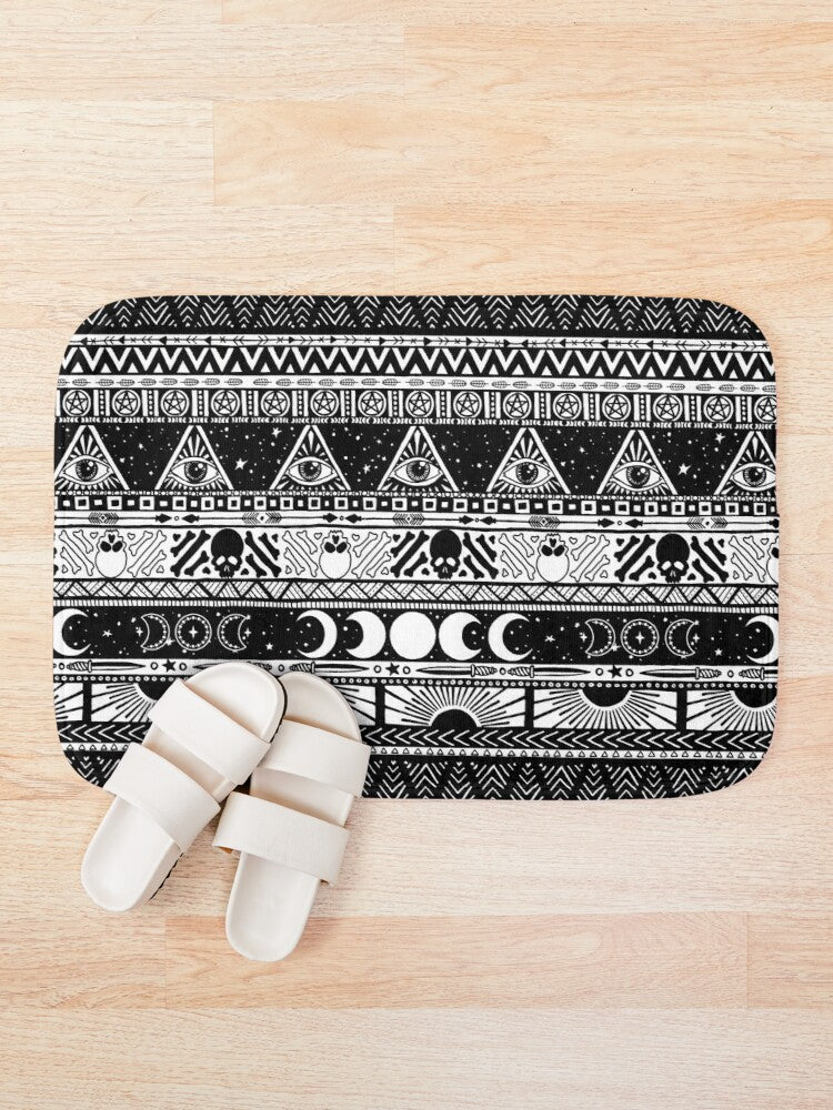 Witchy Boho Striped Bath Mat - Black & White - Red Finch Creations