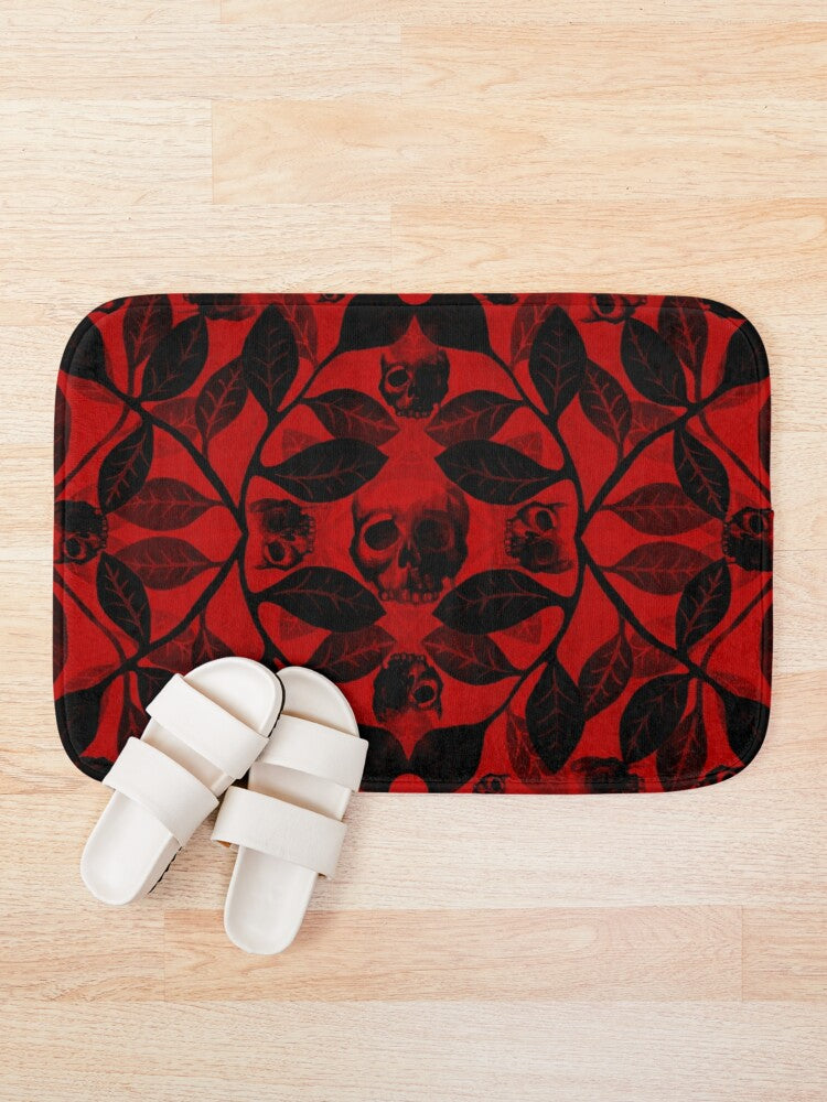 Gothic Watercolor Skull Bath Mat - Red - Red Finch Creations
