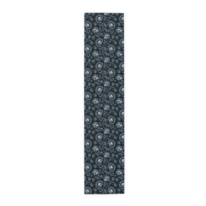 Victorian Skull Flower Table Runner - Blue - Red Finch Creations