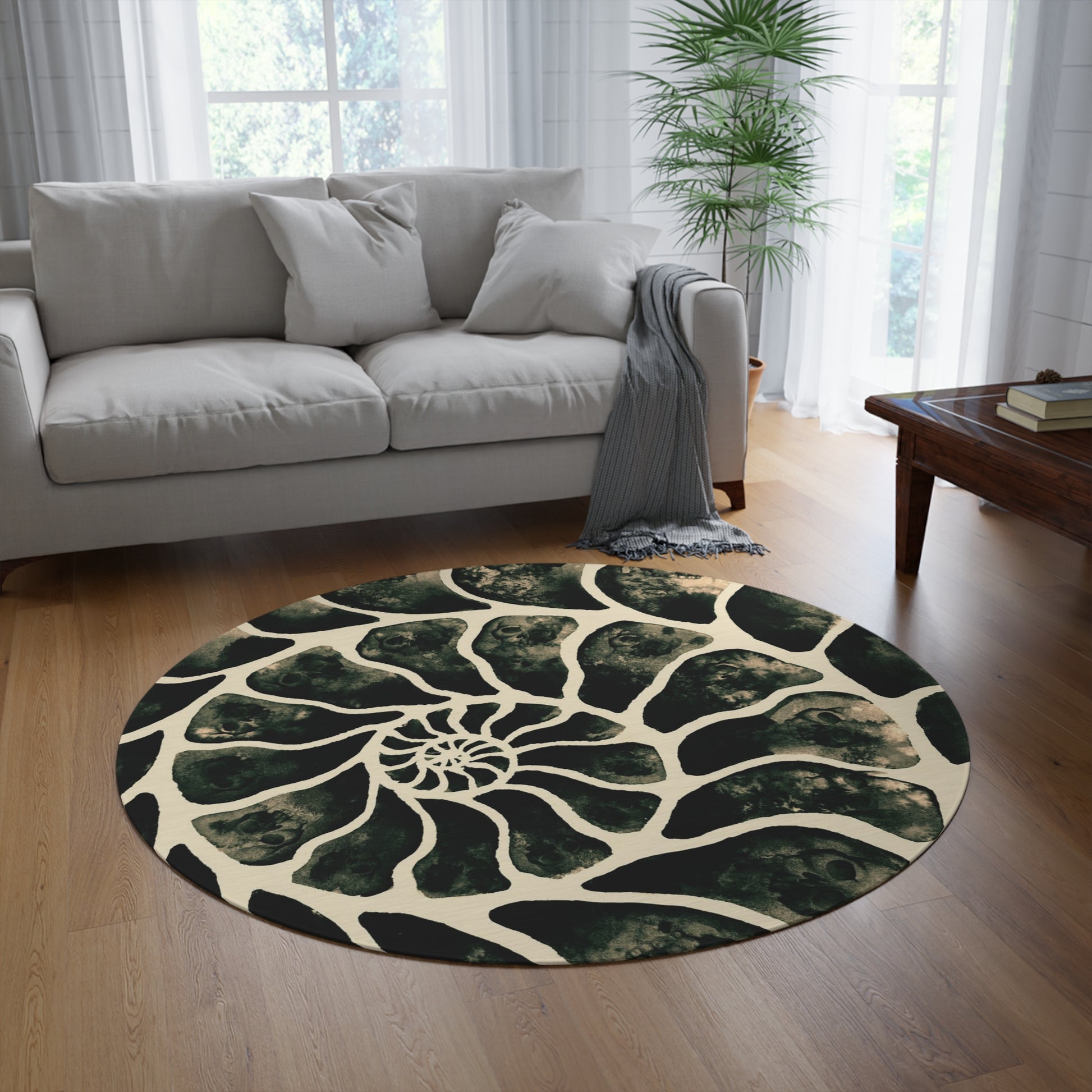 Macabre Ammonite Skull Round Rug - Red Finch Creations