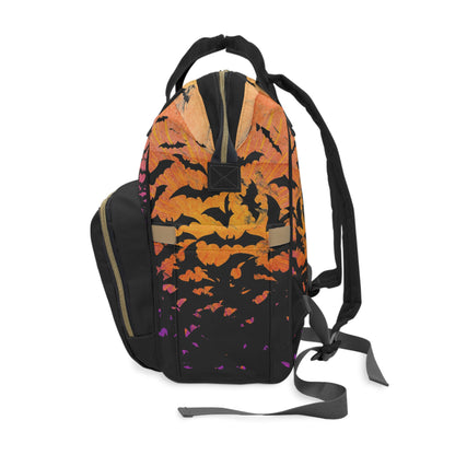 Occult Bat Skeleton Multifunctional Diaper Backpack - Orange + Black - Red Finch Creations