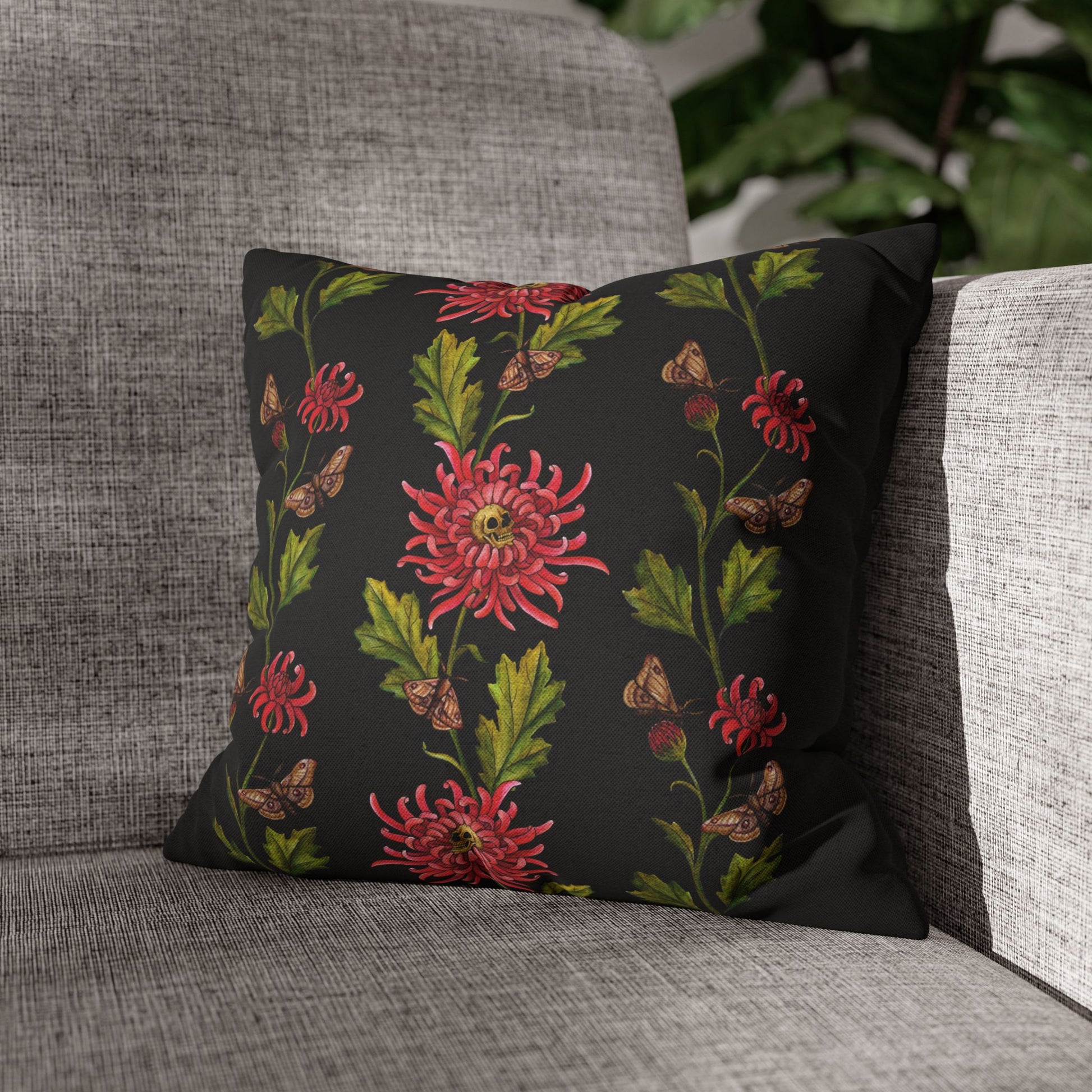 Chrysanthemum Moth Throw Pillow Cover - Red Finch Creations