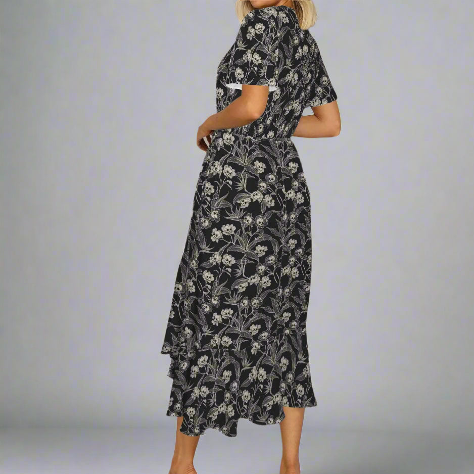 death flowers beige tile wrap dress