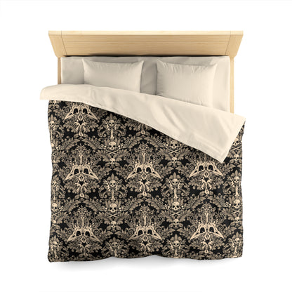 Gothic Victorian Damask Bones Duvet Cover - Beige + Black - Red Finch Creations