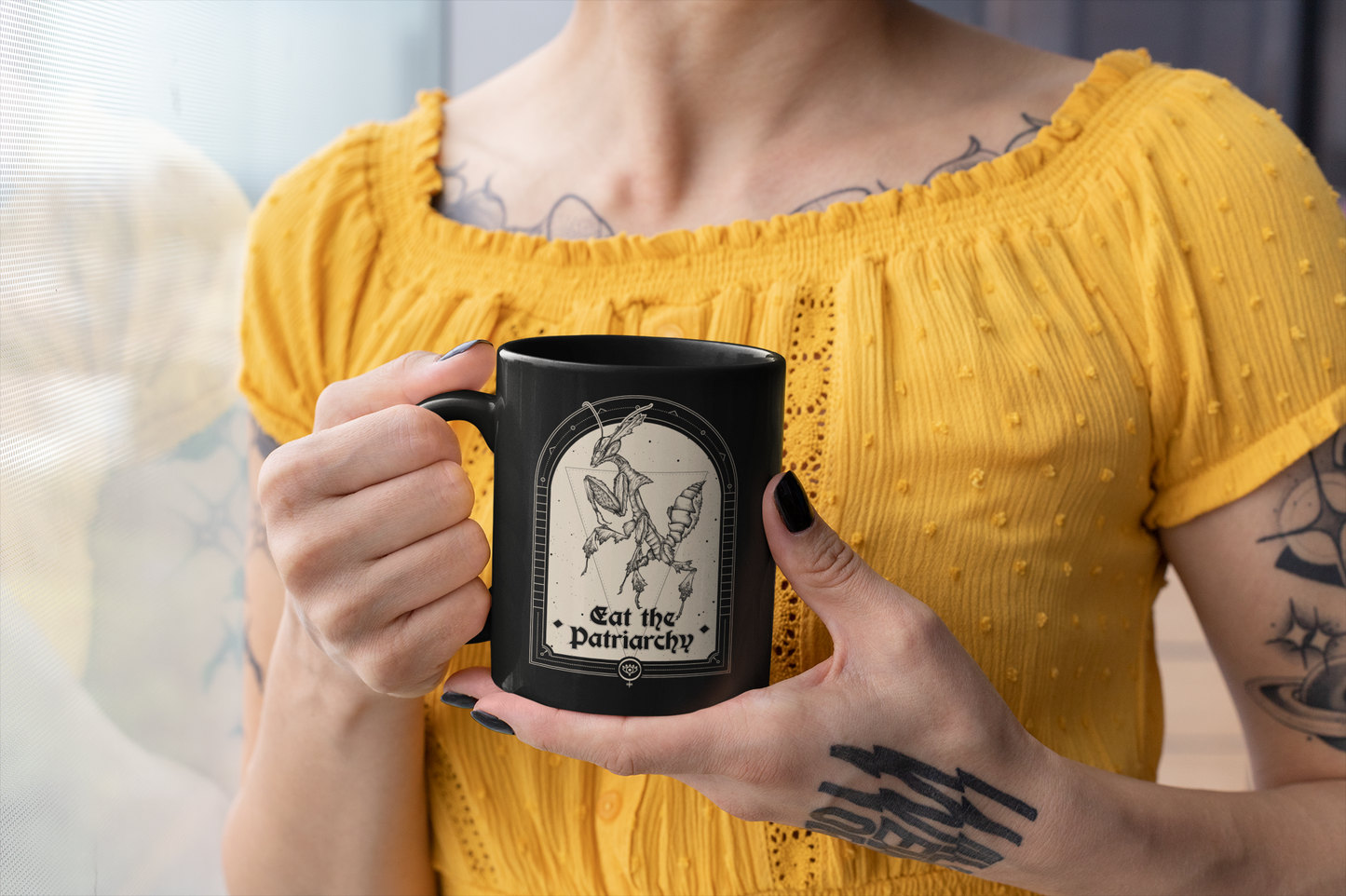 "Eat the Patriarchy" Ghost Mantis Mug - 11oz