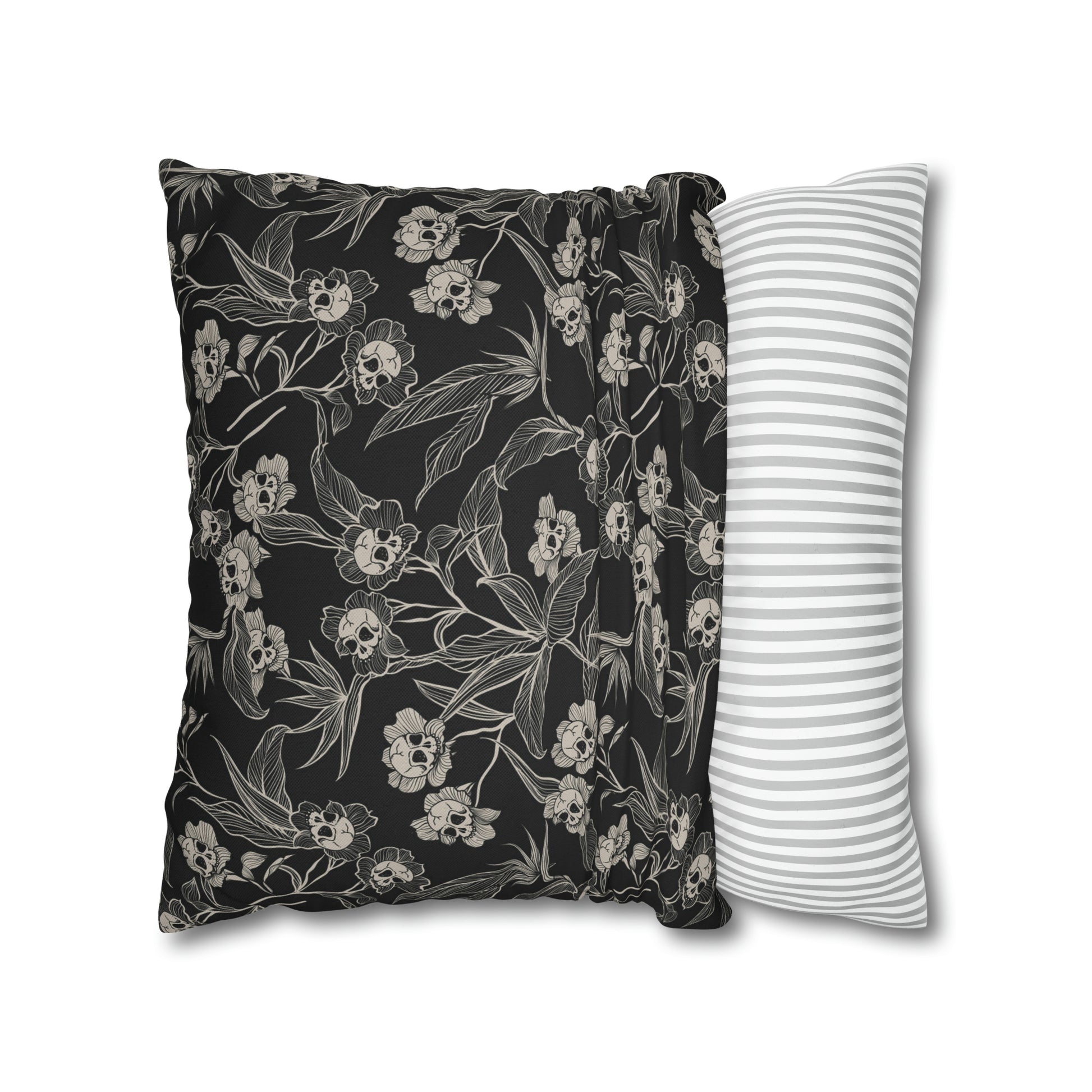 Gothic Floral Skull Flower Throw Pillow Cover - Red Finch Creations