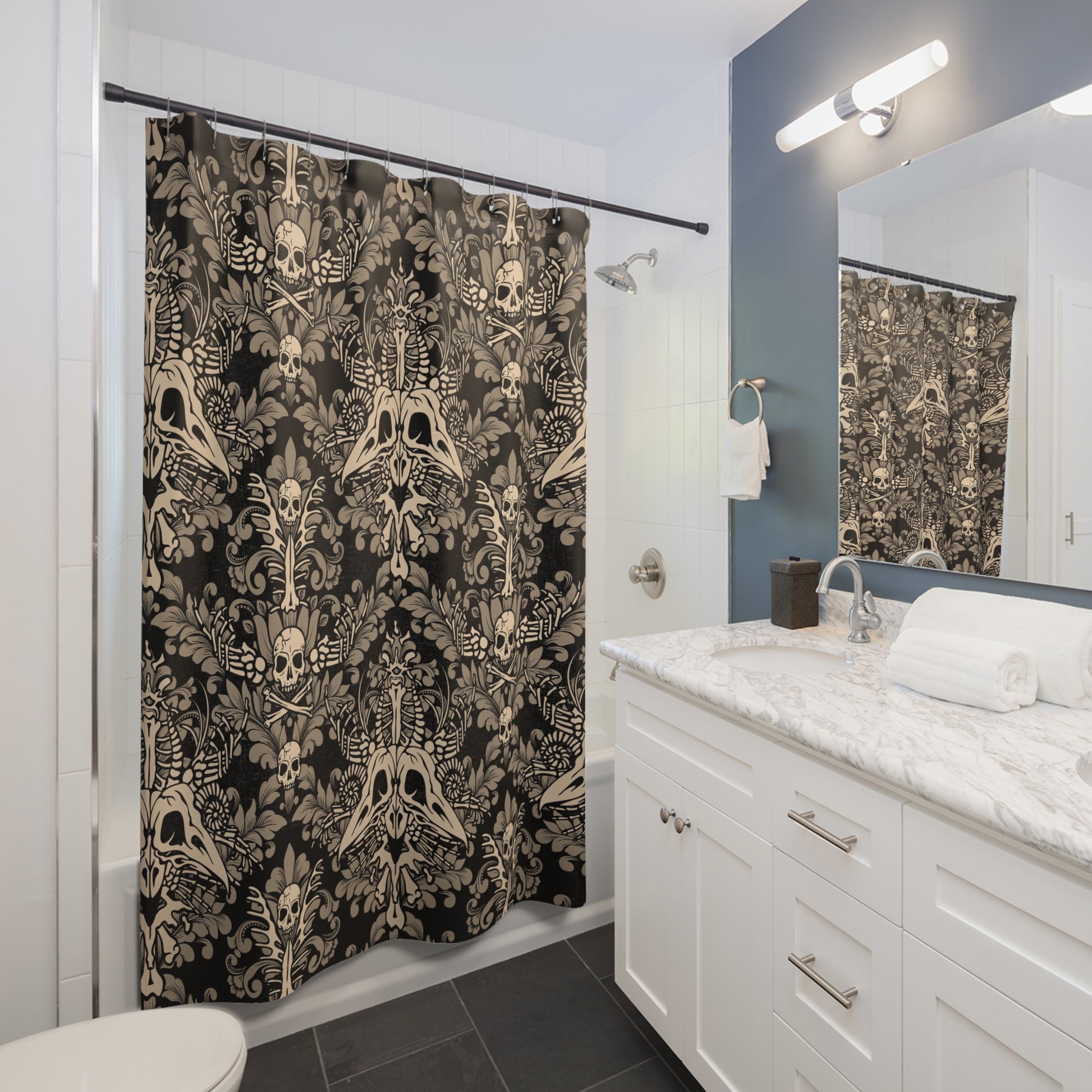 Damask Bones Shower Curtain - Beige - Red Finch Creations