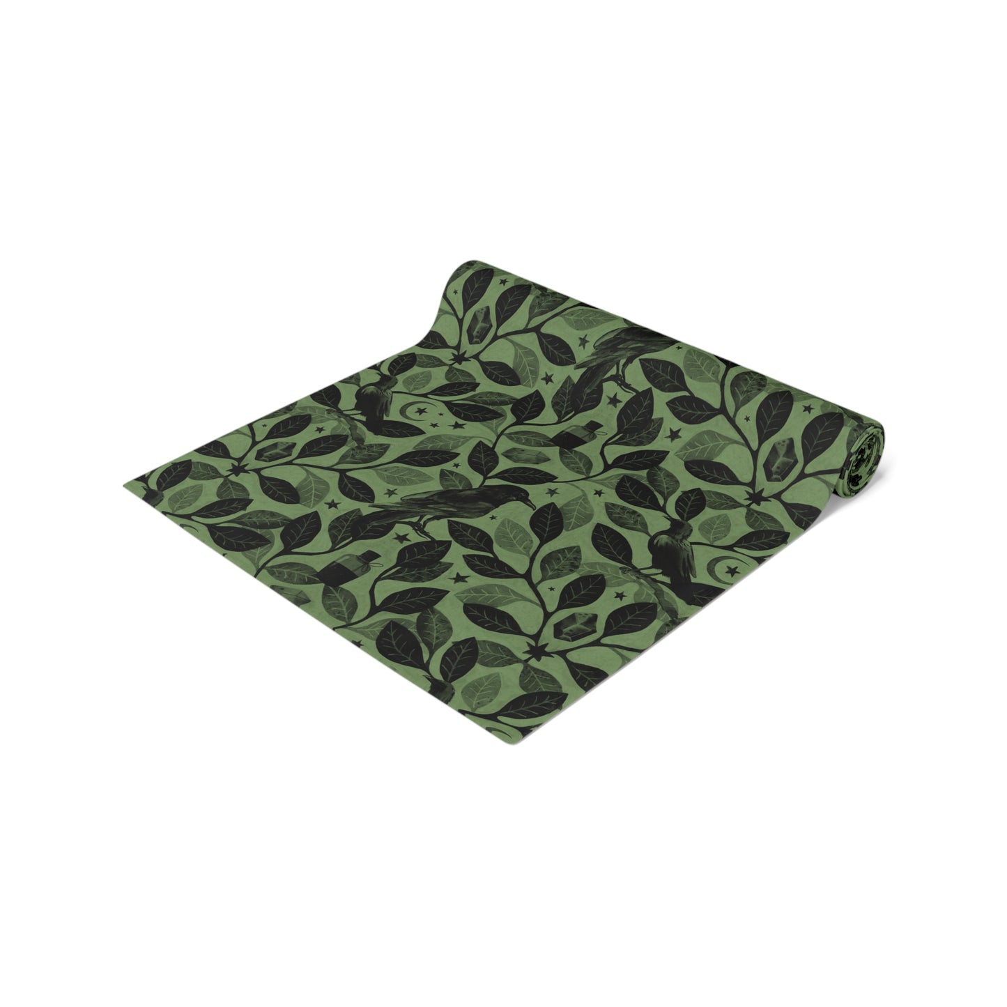 Witchy Watercolor Raven Table Runner - Green - Red Finch Creations