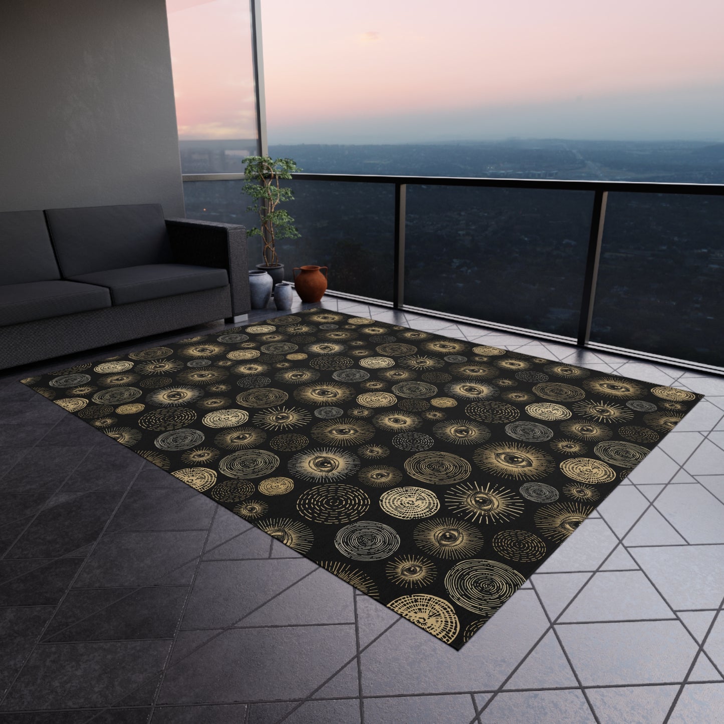 Occult Eye Indoor/Outdoor Area Rug - Black & Gold - Red Finch Creations