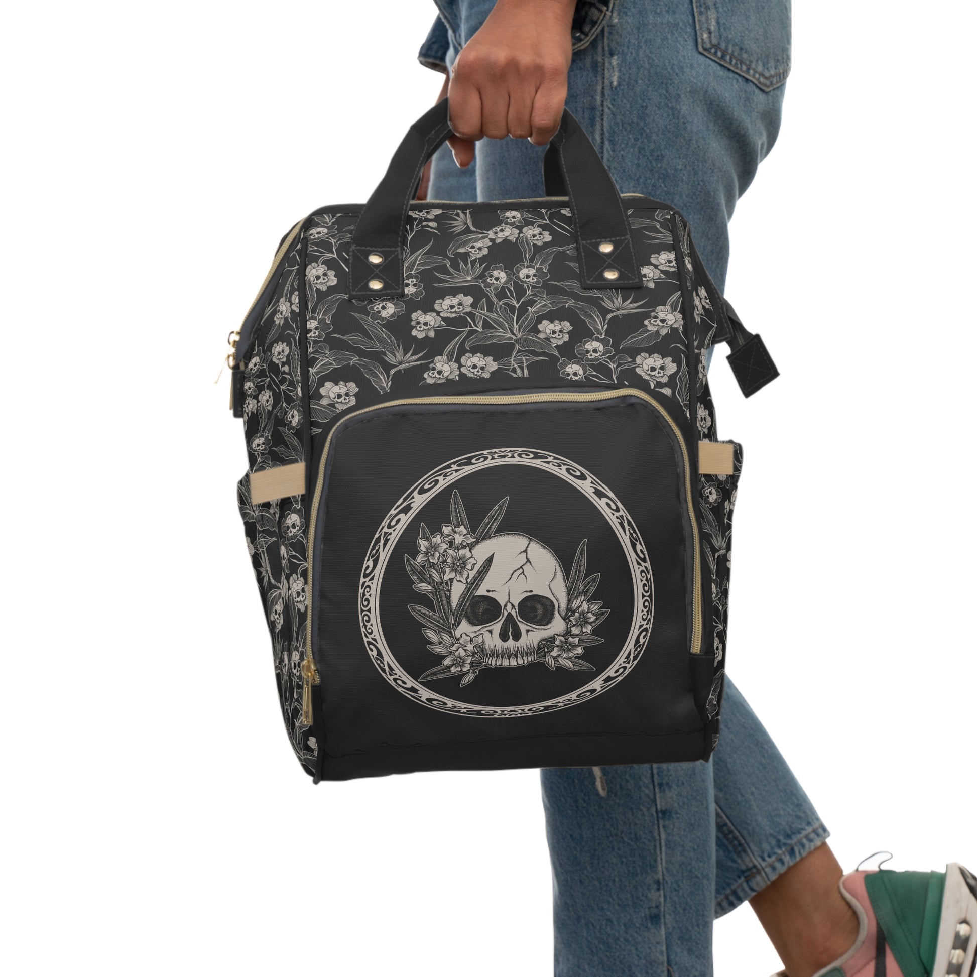 Gothic Floral Poison Oleander Multifunctional Diaper Backpack - Red Finch Creations