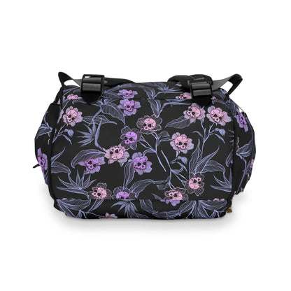 Pastel Goth Floral Skull Multifunctional Diaper Backpack - Pink + Black - Red Finch Creations