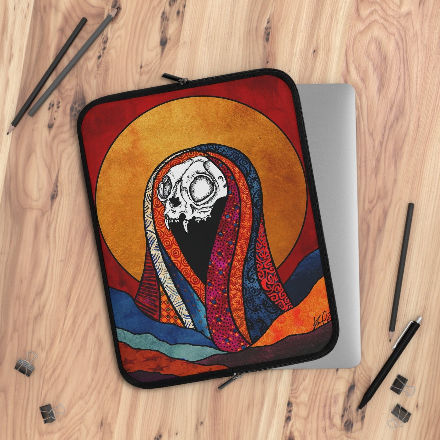 Gothic "Dead Saints" Cat Skull Neoprene Laptop Sleeve