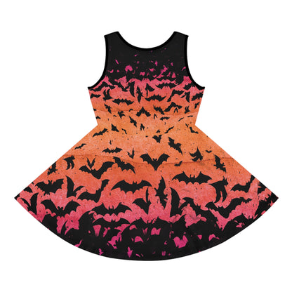 Sunset Bat Halloween Kid's Sleeveless Dress - Red Finch Creations