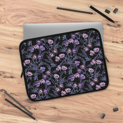 Pastel Goth Floral Neoprene Laptop Sleeve - Pink + Black - Red Finch Creations