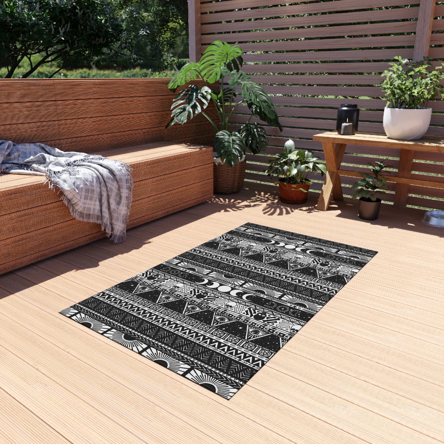 Tribal Witch Indoor/Outdoor Area Rug - Black & White - Red Finch Creations