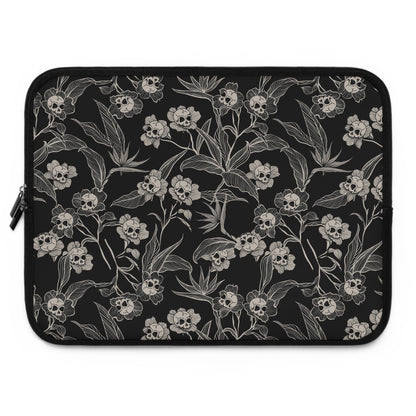 Gothic Floral Skull Flower Laptop Sleeve - Black + Cream - Red Finch Creations