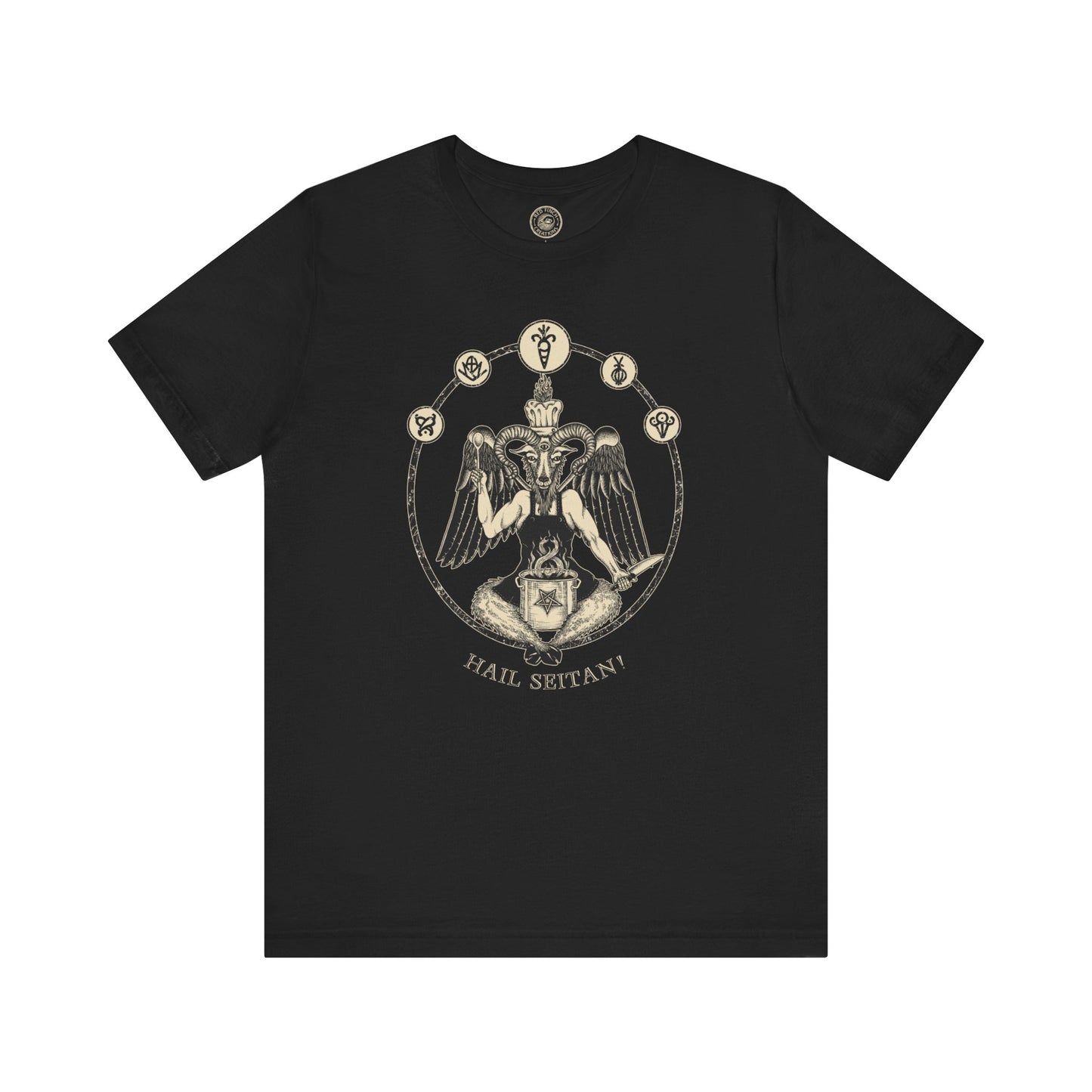 Hail Seitan Vegan Chef Baphomet Tshirt - Black - Red Finch Creations