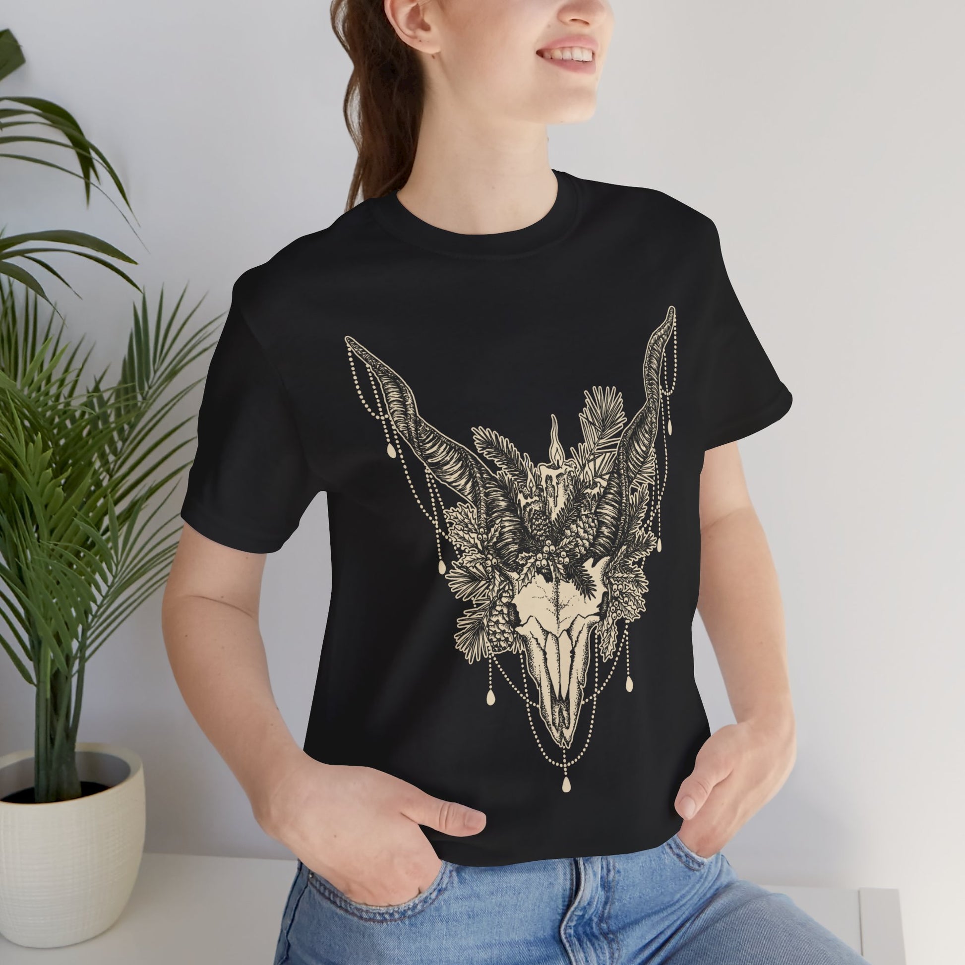 Gothic Yule Goat Unisex T-shirt - Black - Red Finch Creations