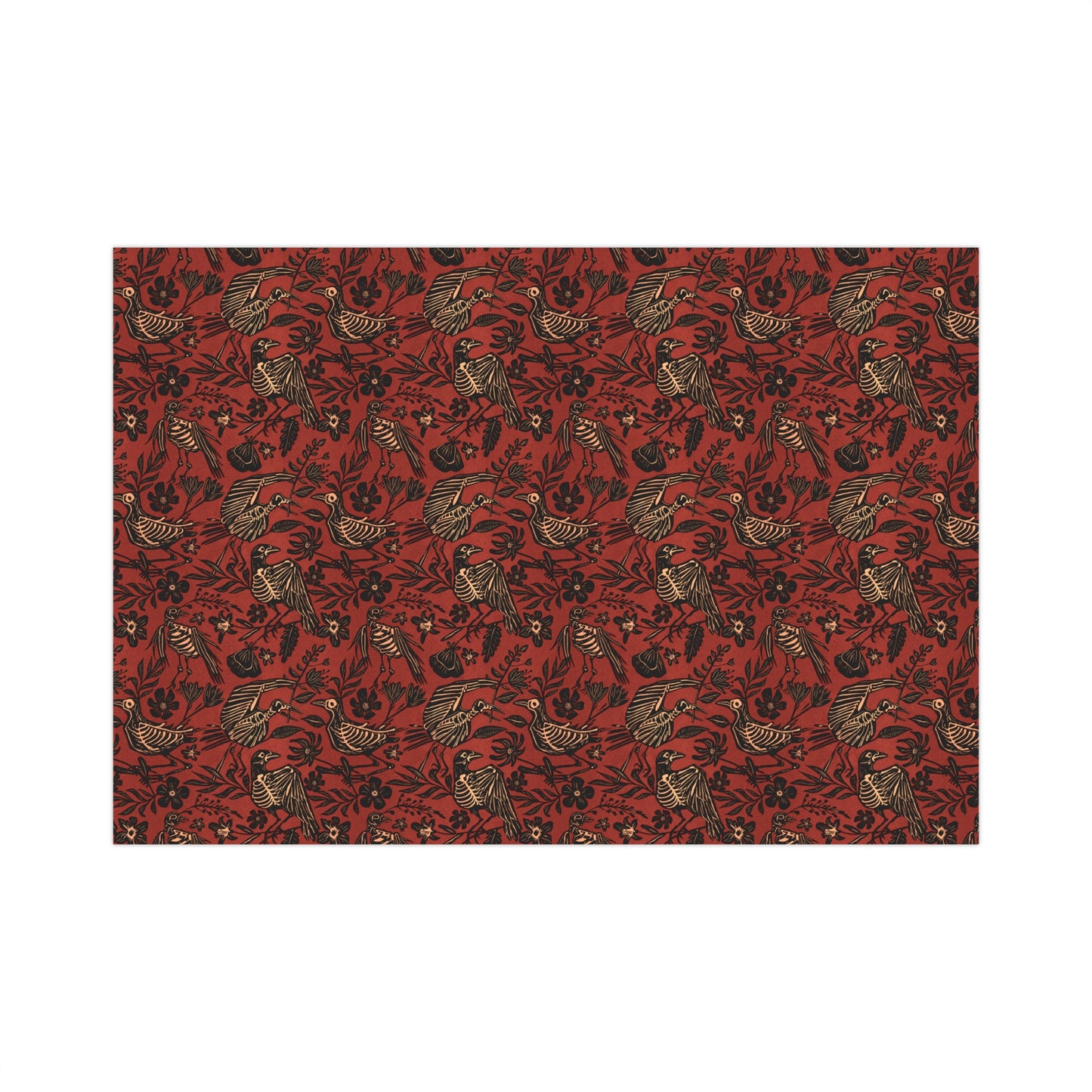 Autumn Floral Skeleton Wrapping Paper - Red