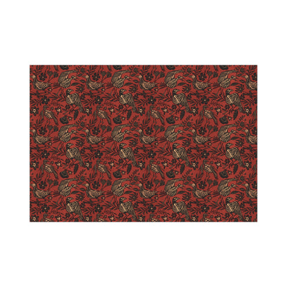 Autumn Floral Skeleton Wrapping Paper - Red