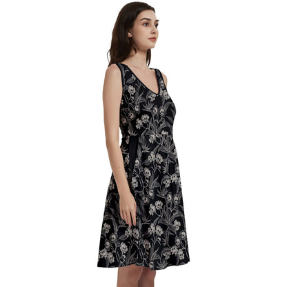 Gothic Floral Skater Dress With Pockets