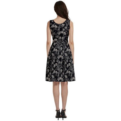 Gothic Floral Skater Dress With Pockets