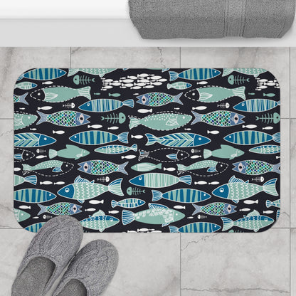 Mediterranean Sardine Skeleton Bath Mat - Black & Teal - Red Finch Creations