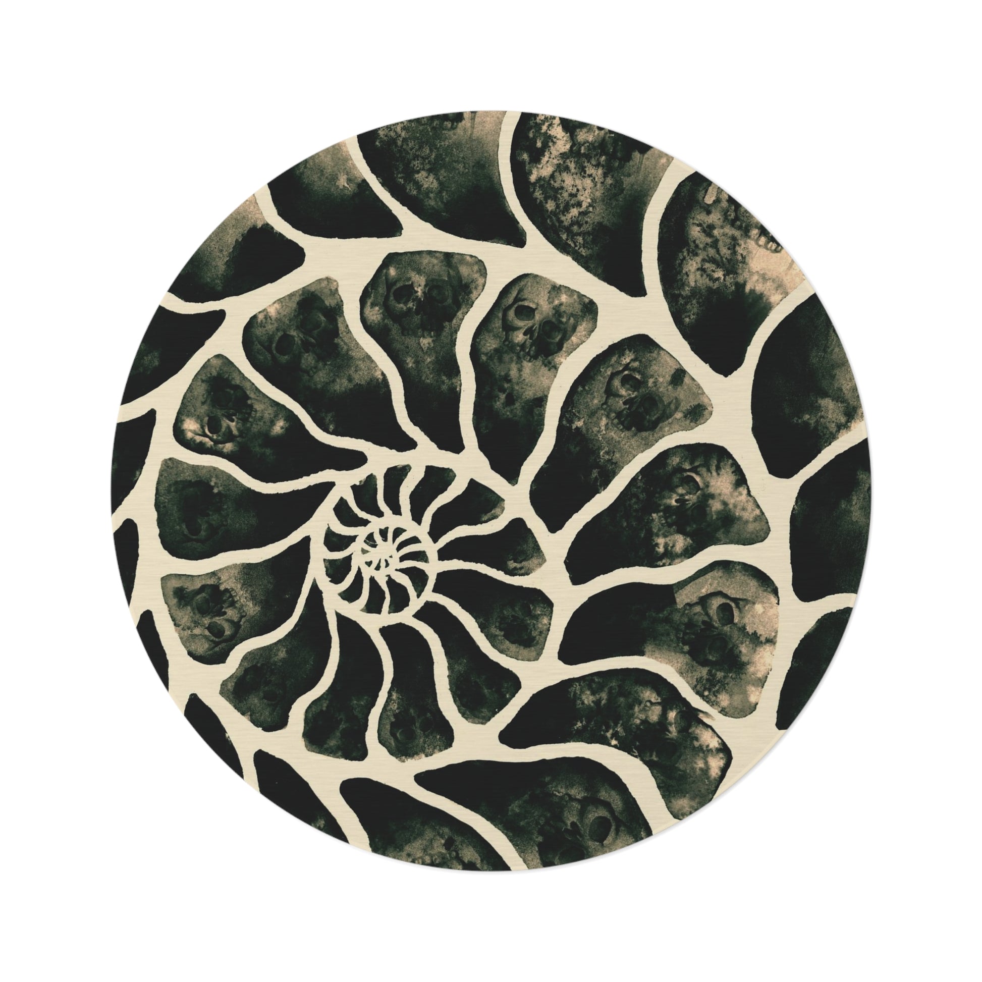 Macabre Ammonite Skull Round Rug - Red Finch Creations