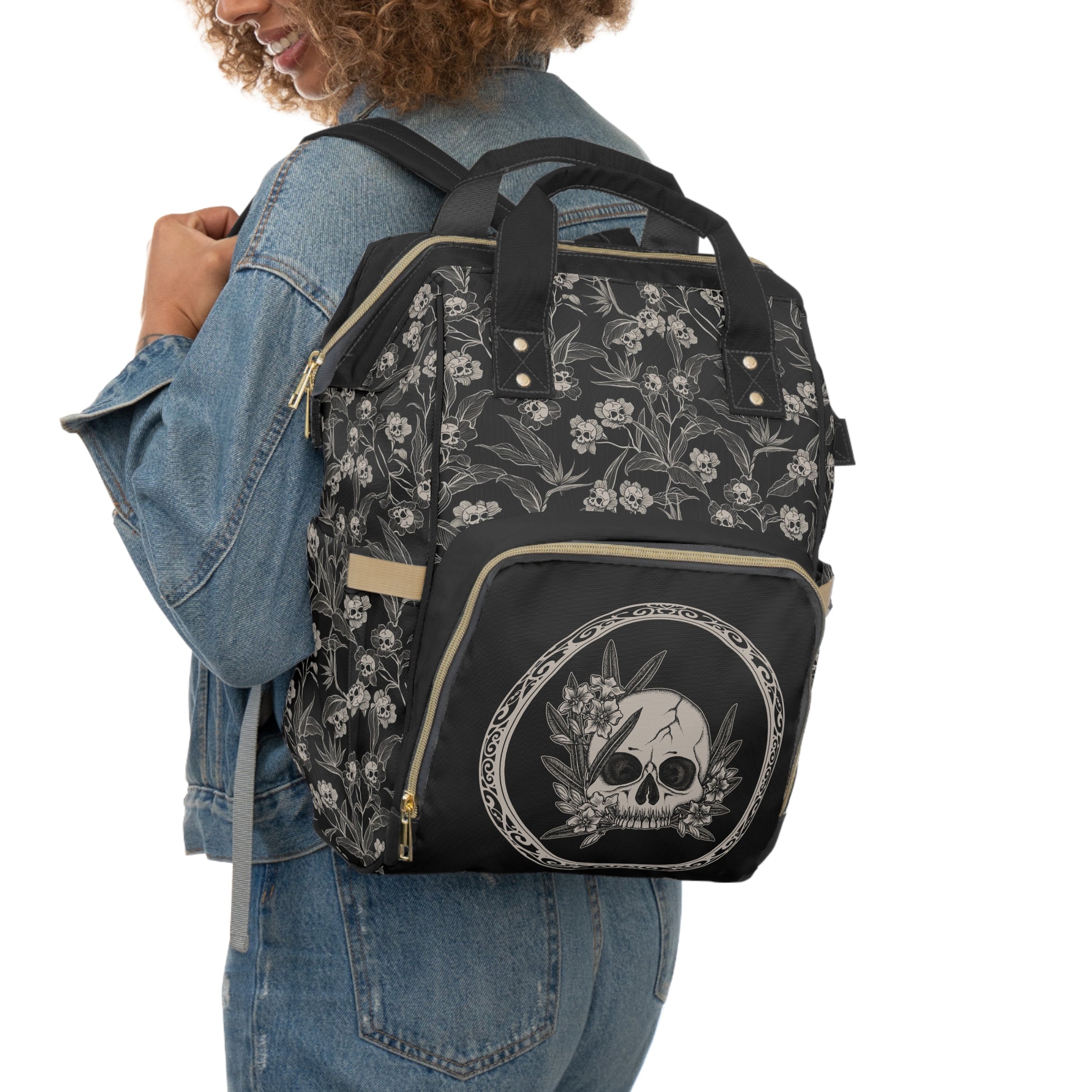 Gothic Floral Poison Oleander Multifunctional Diaper Backpack - Red Finch Creations