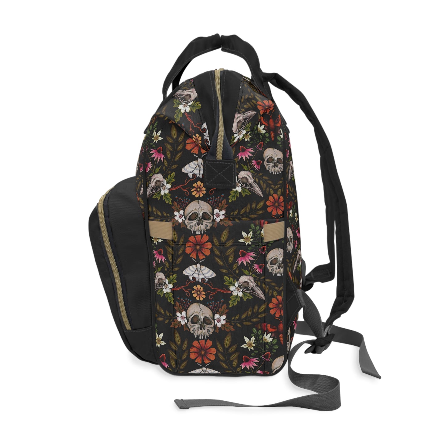 Dark Cottagecore Floral Skull Multifunctional Diaper Backpack - Red Finch Creations