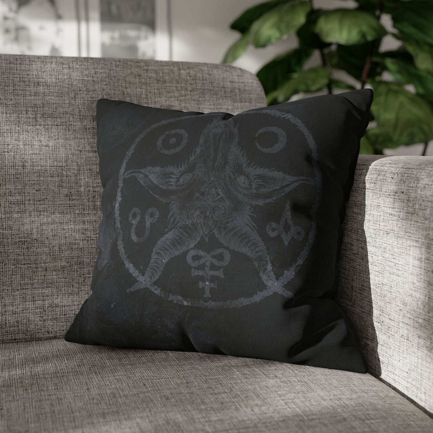 Dark Satanic Spun Polyester Throw Pillow Case - Black - Red Finch Creations