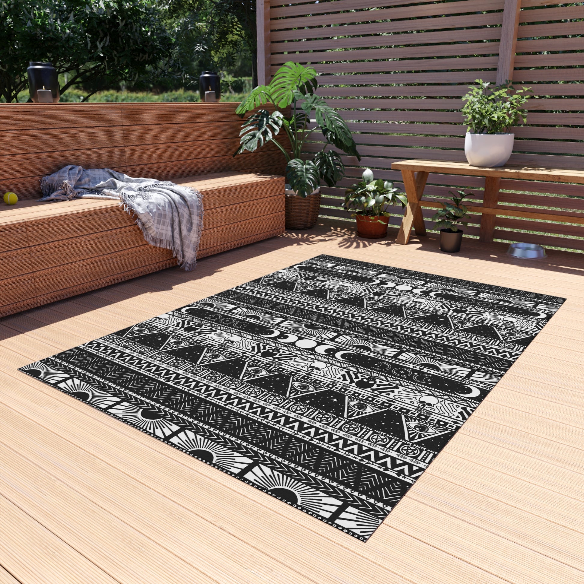 Tribal Witch Indoor/Outdoor Area Rug - Black & White - Red Finch Creations