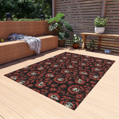 Victorian Floral Skull Indoor/Outdoor Area Rug - Red - Red Finch Creations