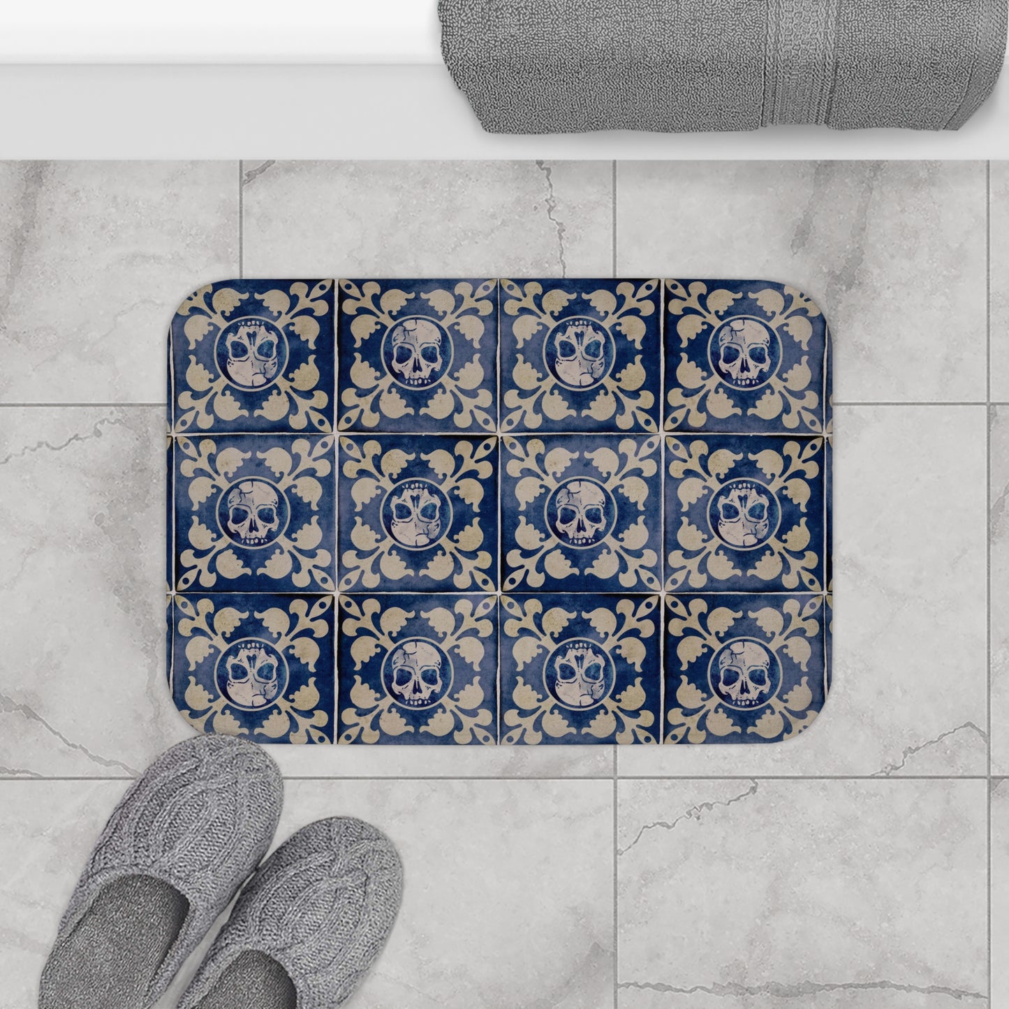 Macabre Moroccan Tile Bath Mat - Red Finch Creations