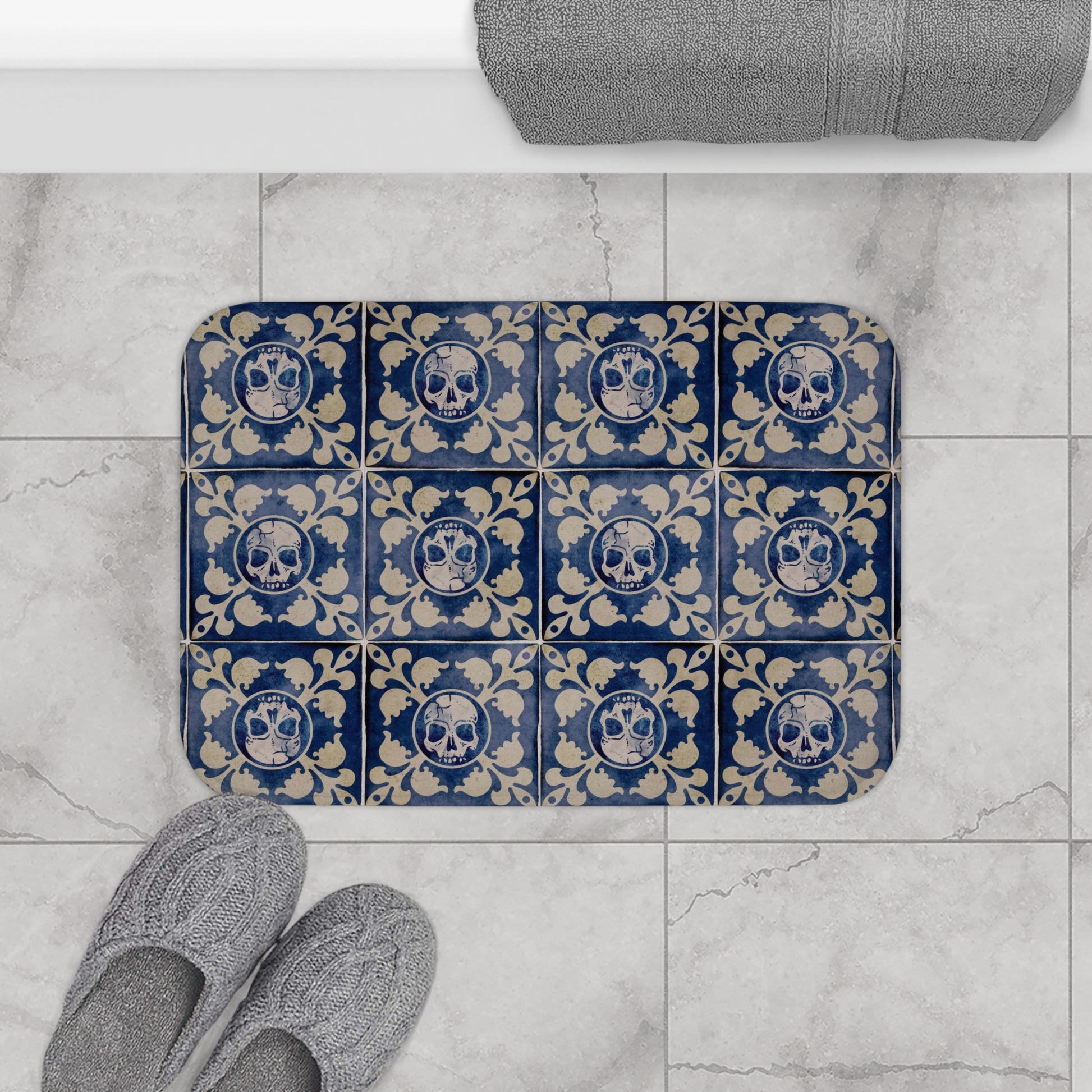 Macabre Moroccan Tile Bath Mat - Red Finch Creations