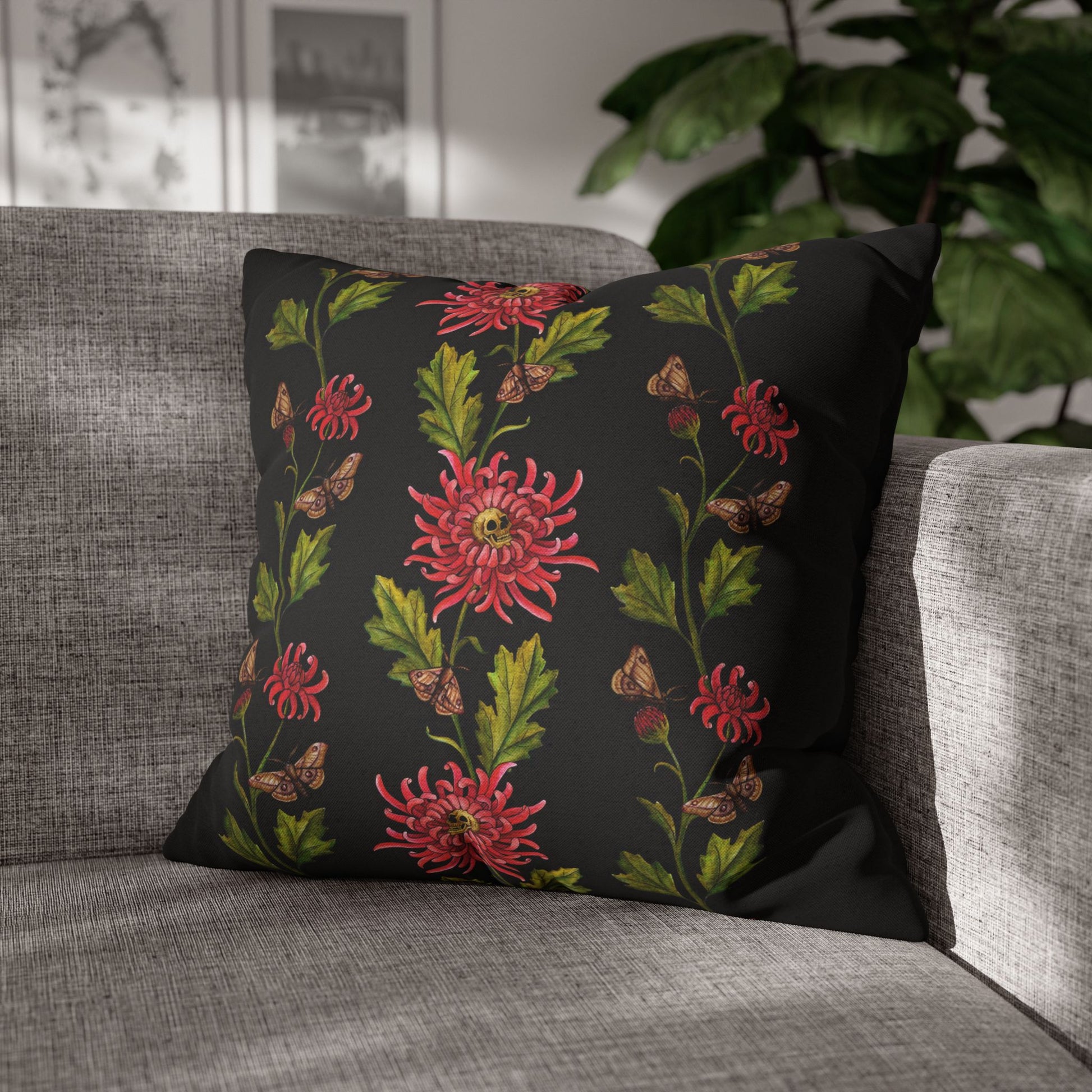 Chrysanthemum Moth Throw Pillow Cover - Red Finch Creations