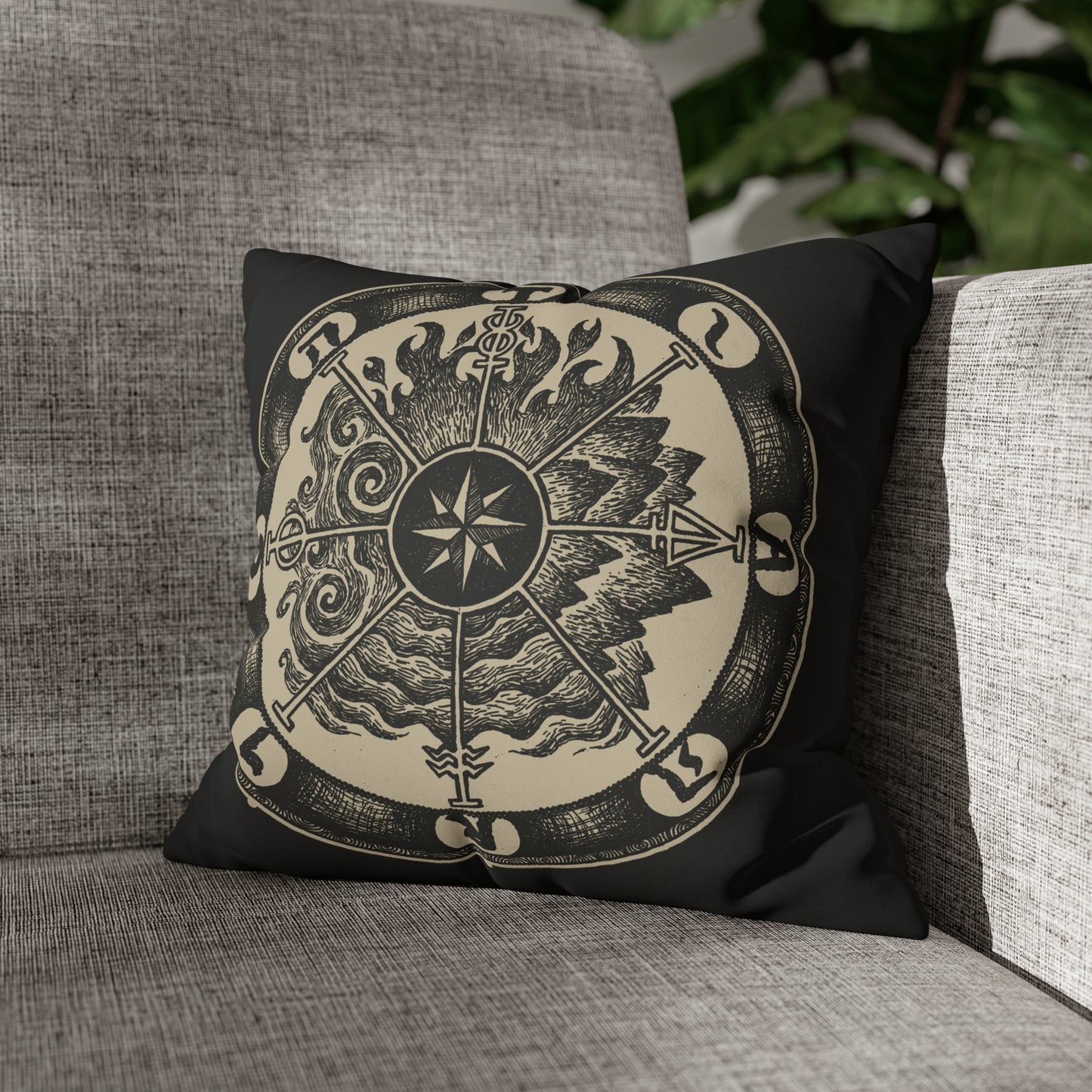 Occult Wheel of Fortune Faux Suede Throw Pillow Case - Red Finch Creations